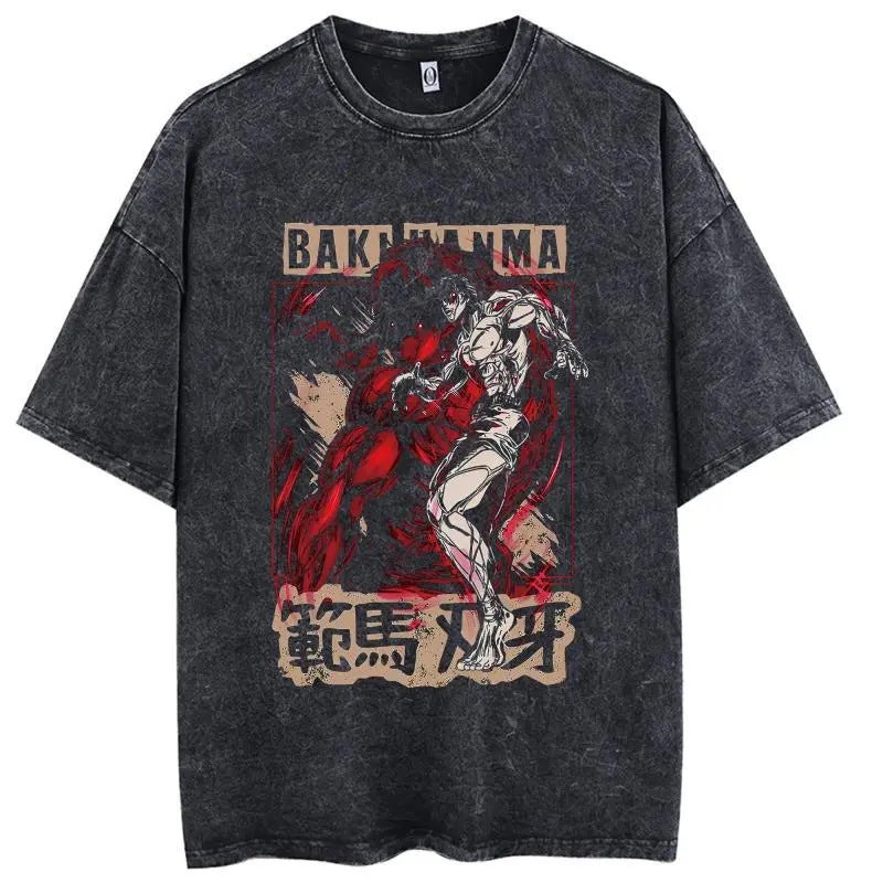 Baki Hanma T Shirt Washed Distressed Short-Sleeved Cotton Top Japanese Anime Trendy T - Image 1