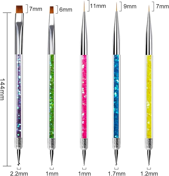Sularpek 5pcs Doubel Ended Nail Art Brushes Nail Art Liner Brushe Nail Dotting Tools Pull Line Painted Pen Nail Dotting Tools Set For Diy Nail Art Designs - Image 2