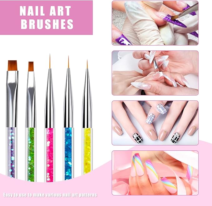 Sularpek 5pcs Doubel Ended Nail Art Brushes Nail Art Liner Brushe Nail Dotting Tools Pull Line Painted Pen Nail Dotting Tools Set For Diy Nail Art Designs - Image 5