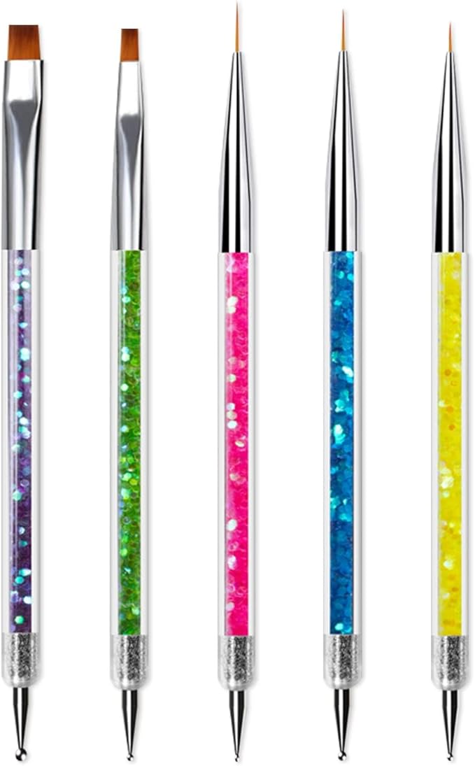 Sularpek 5pcs Doubel Ended Nail Art Brushes Nail Art Liner Brushe Nail Dotting Tools Pull Line Painted Pen Nail Dotting Tools Set For Diy Nail Art Designs - Image 1