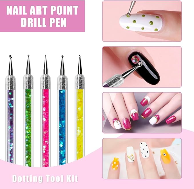 Sularpek 5pcs Doubel Ended Nail Art Brushes Nail Art Liner Brushe Nail Dotting Tools Pull Line Painted Pen Nail Dotting Tools Set For Diy Nail Art Designs - Image 4
