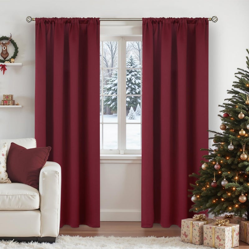 BGment Rod Pocket Blackout Curtains for Bedroom - Thermal Insulated Room Darkening Curtain for Living Room, 52 x 84 Inch, 2 Panels, Burgundy - Image 1