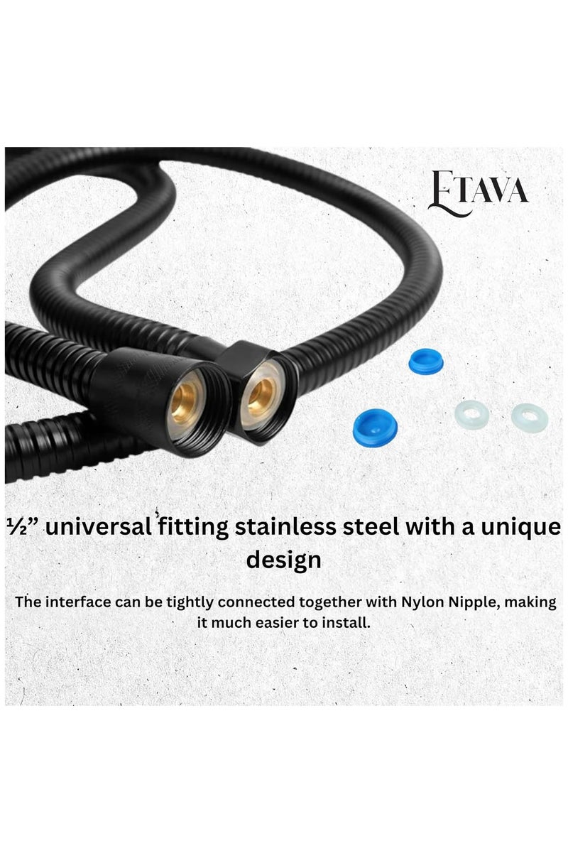 إيتافا خرطوم دش من الفولاذ المقاوم للصدأ باللون الأسود المطفي (120 سم) | خرطوم شطاف مرن مطلي كهربائيًا مع وصلات نحاسية – للاستخدام في الحمام وغسل الحيوانات والتنظيف - Image 2