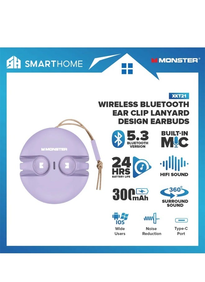 Monster Monster Earbuds XKT21 Wireless Earbuds Bluetooth 5.3 Earphones Ear Clip For Music Gaming Low Latency Headset Touch Control Noise Cancelling Purple  - Image 3