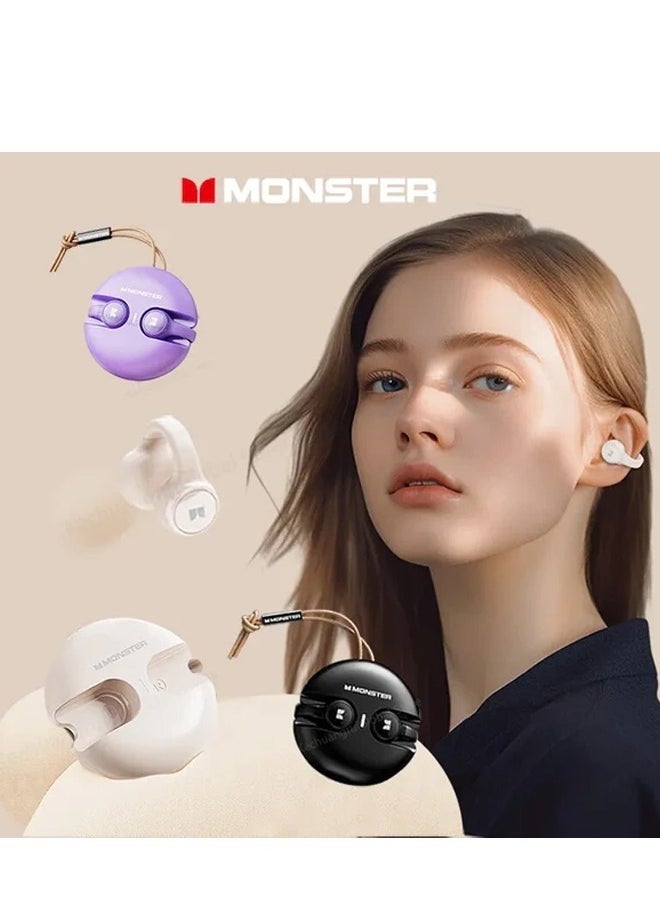Monster Monster Earbuds XKT21 Wireless Earbuds Bluetooth 5.3 Earphones Ear Clip For Music Gaming Low Latency Headset Touch Control Noise Cancelling Purple  - Image 5