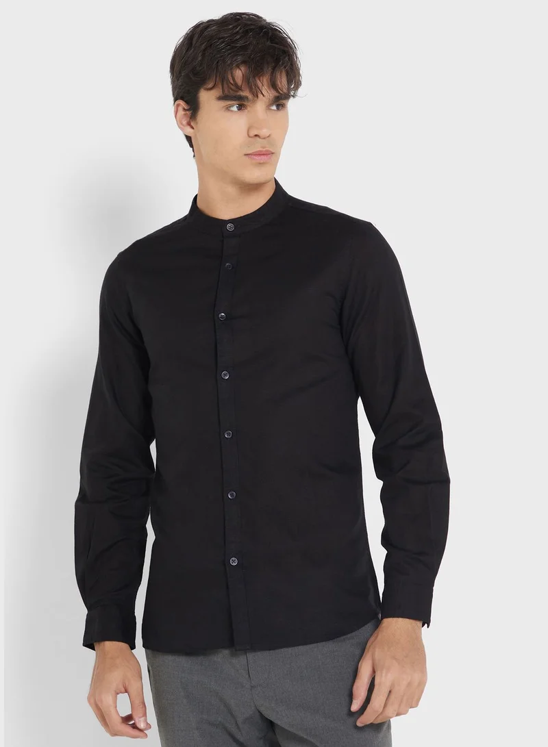 Robert Wood Men Black Casual Linen Sustainable Shirt