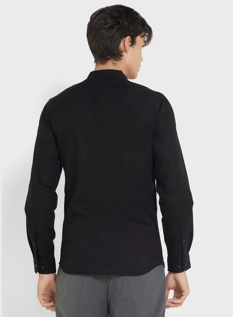 Robert Wood Men Black Casual Linen Sustainable Shirt