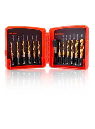 Titanium Combination Drill, Tap Bits Set, 13pcs SAE/Metric Drill Tap Bits Set, with Quick Change Adapter, 3-in-1 Tap Drill Bits, for Drilling, Tapping and Countersinking - pzsku/Z99D6A54441DC68B31C3DZ/45/_/1695643252/71cdc8eb-b363-48c5-baa9-59d0ea803ae8