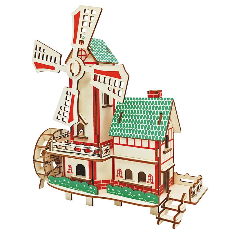 Wooden 3D 3D Puzzle Assembled Building Model Youth Diy Style Cottage Educational Toy Small Western House - Image 3