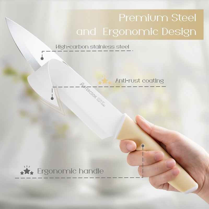 Astercook طقم سكاكين مطبخ مع حامل ومبراة 15 قطعة سكاكين مع طلاء سيراميكي سكاكين فولاذية ألمانية عالية الكربون حادة آمنة للغسالة سكاكين ديبا بمقبض مريح - Image 3
