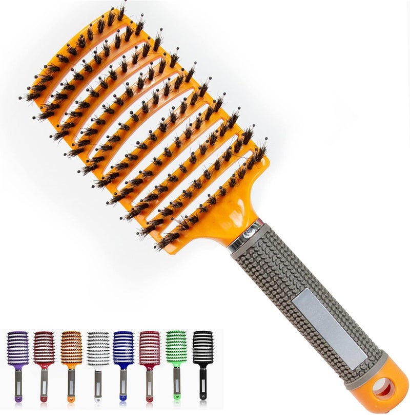 Pop Magic Detangling Hair Brush for Women and Kids Detangle Boar Bristle Paddle Hair Brush Detangler for Blow Drying Wet Hair Long Thick Curly Orange