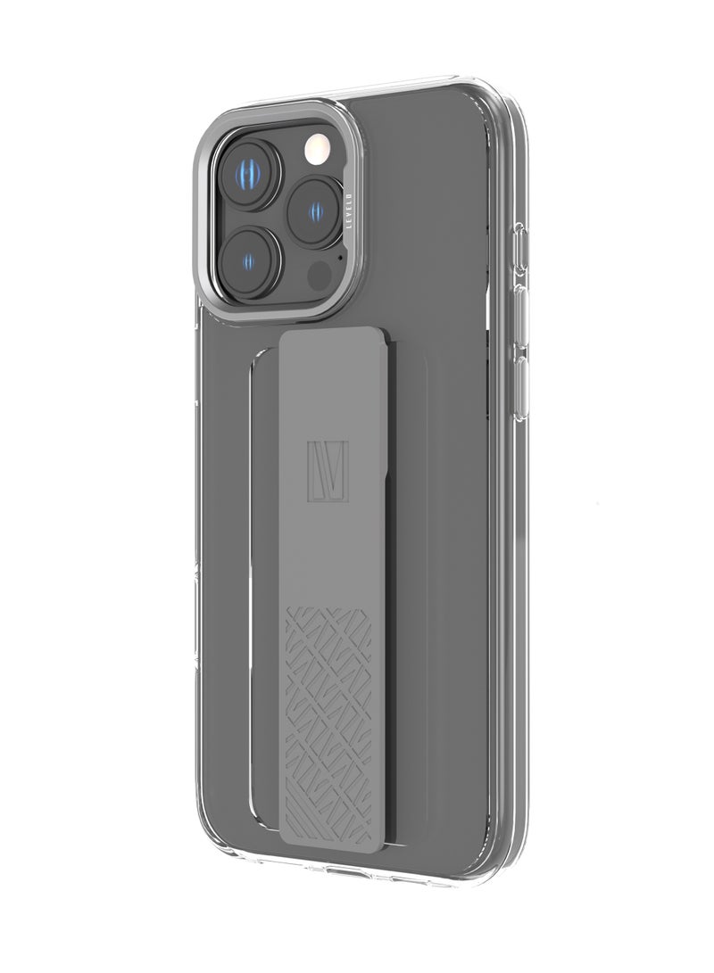 LEVELO iPhone 16 Pro Case with Graphia IMD Silicone Grip / Impact-Resistant Corners / Metal Camera Ring / Premium Durable TPU Back Cover - Gray - Image 1