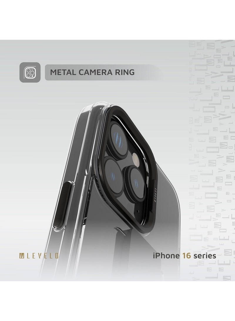 LEVELO iPhone 16 Pro Case with Graphia IMD Silicone Grip / Impact-Resistant Corners / Metal Camera Ring / Premium Durable TPU Back Cover - Gray - Image 4