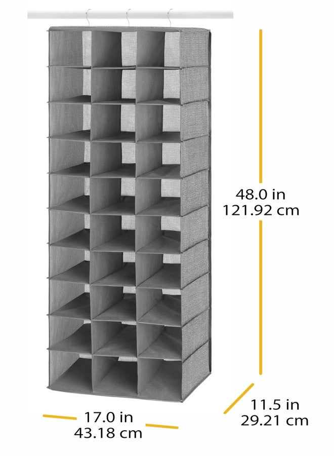 Whitmor 30 Sections Hanging Clothes Closet Organizer, Space Saving Breathable Fabric Shoe Storage for Bedroom, Laundry, Dorm, Crosshatch Gray - Image 4