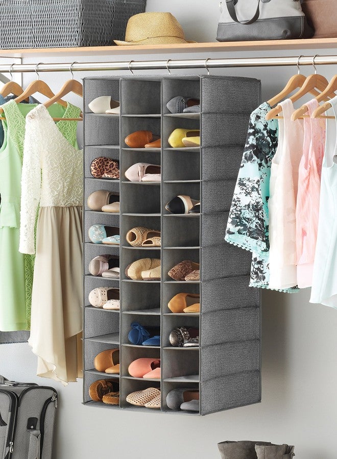 Whitmor 30 Sections Hanging Clothes Closet Organizer, Space Saving Breathable Fabric Shoe Storage for Bedroom, Laundry, Dorm, Crosshatch Gray - Image 2