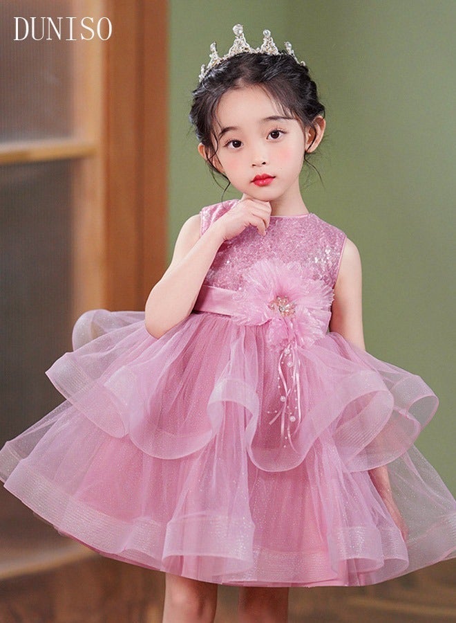 DUNISO Girls Dress, Sequins Tutu Dress, Sleeveless Flower Design Party Dresses With Tutu Skirt, Flower Girl Dresses for Toddler Princess Birthday Party - Image 1