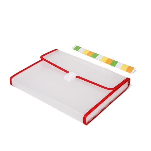 Neomate Expanding File Folder with Handle | 13-Pocket A4/FS Size Document and Certificate Organizer | Transparent Accordion Folder | Red - Image 3