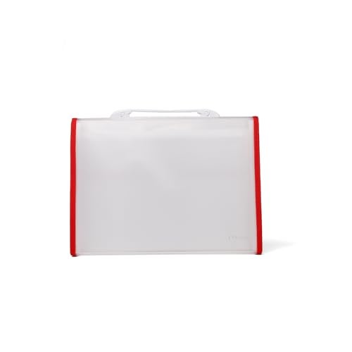 Neomate Expanding File Folder with Handle | 13-Pocket A4/FS Size Document and Certificate Organizer | Transparent Accordion Folder | Red - Image 2