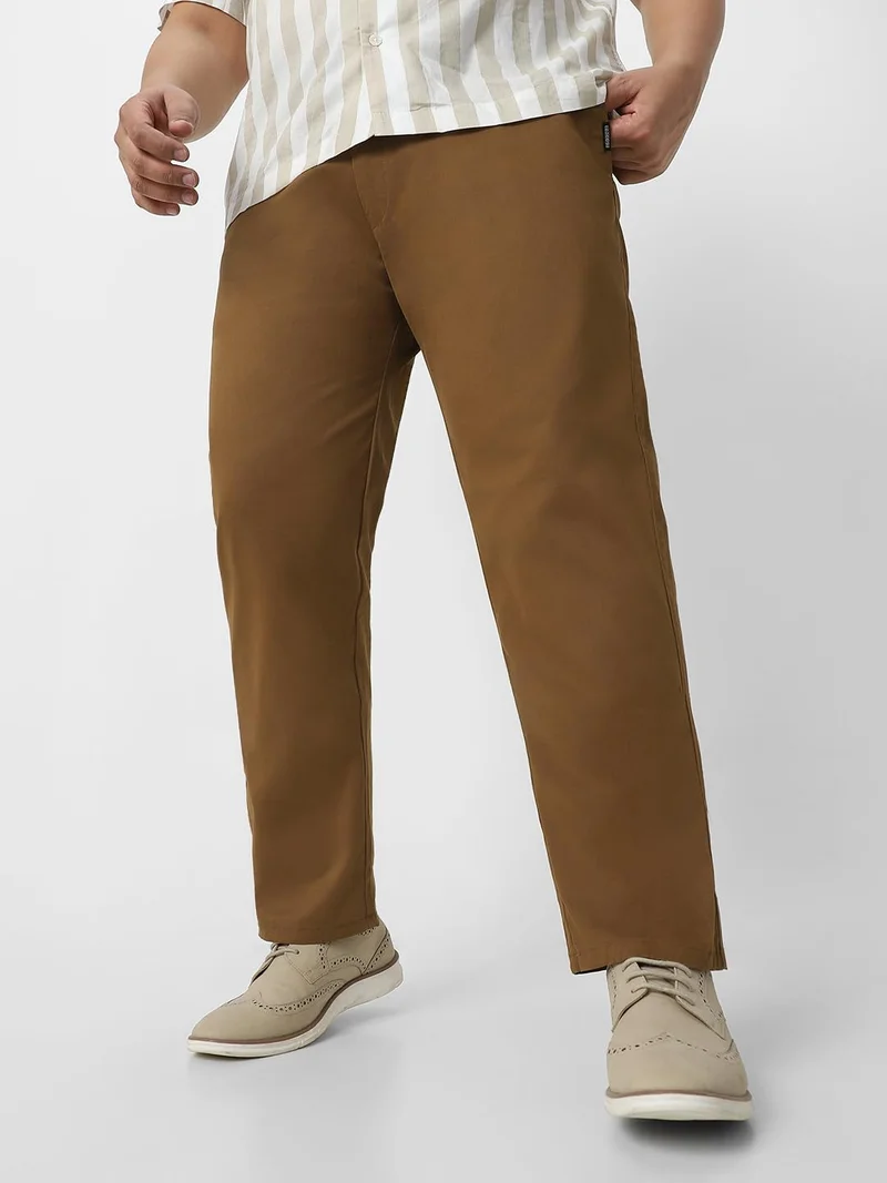 Urbano Plus Men's Brown Cotton Regular Fit Casual Chino Pants Stretch