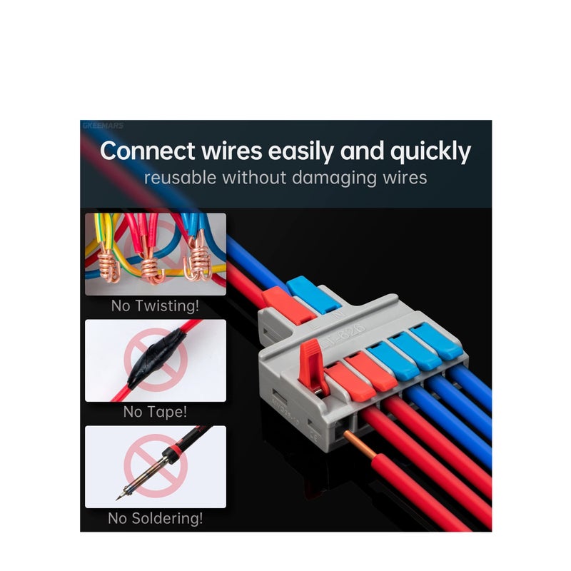 Lever Wire Nuts Wire Connectors, 10Pcs Compact Splicing Connector Push-in Conductor Terminal Blocks (New- 2 in 6 Out) - Image 2