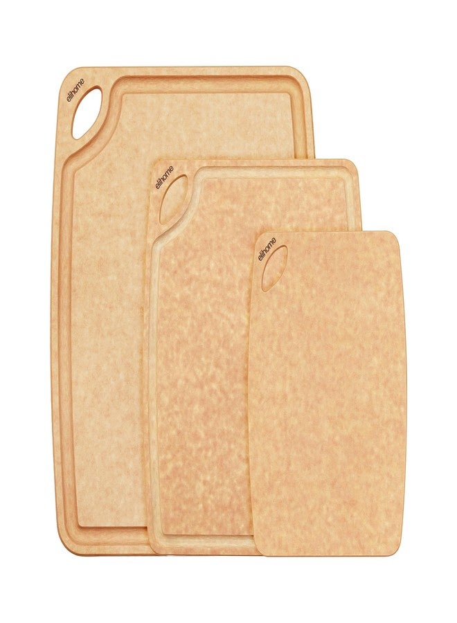 Elihome Classic Series 3-in-1 Cutting Board Set for Kitchen, Natural Wood Fiber Composite, Dishwasher Safe, Eco-Friendly, Juice Grooves with Easy Grip Handles,Non Porous, BPA Free, Made in USA - Image 1