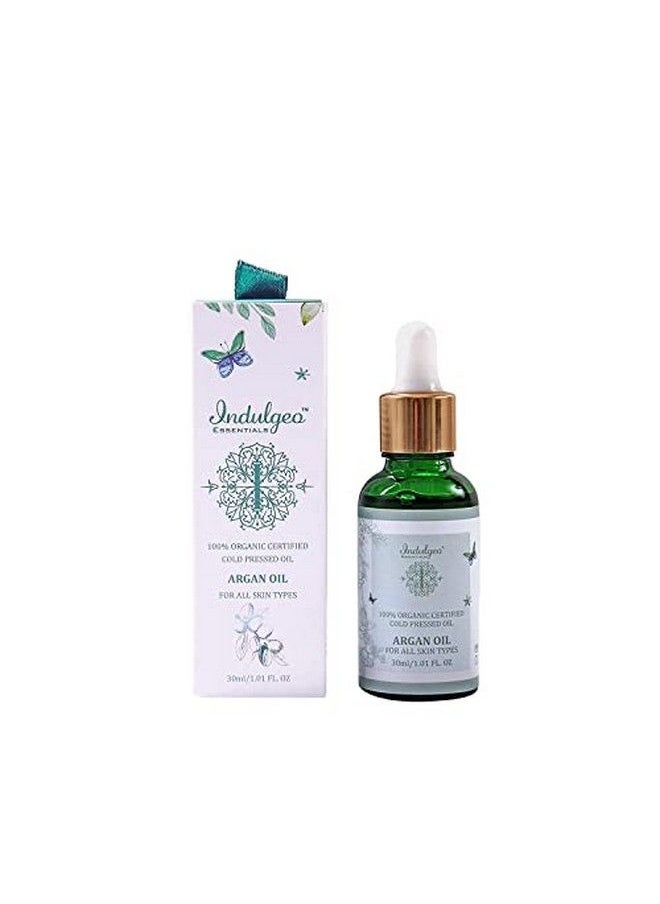 Indulgeo ESSENTIALS Cold Pressed Organic Argan Oil (30Ml) For Skin & Hair Cosmos Certified Ingredient Imported From Morocco  - Image 1