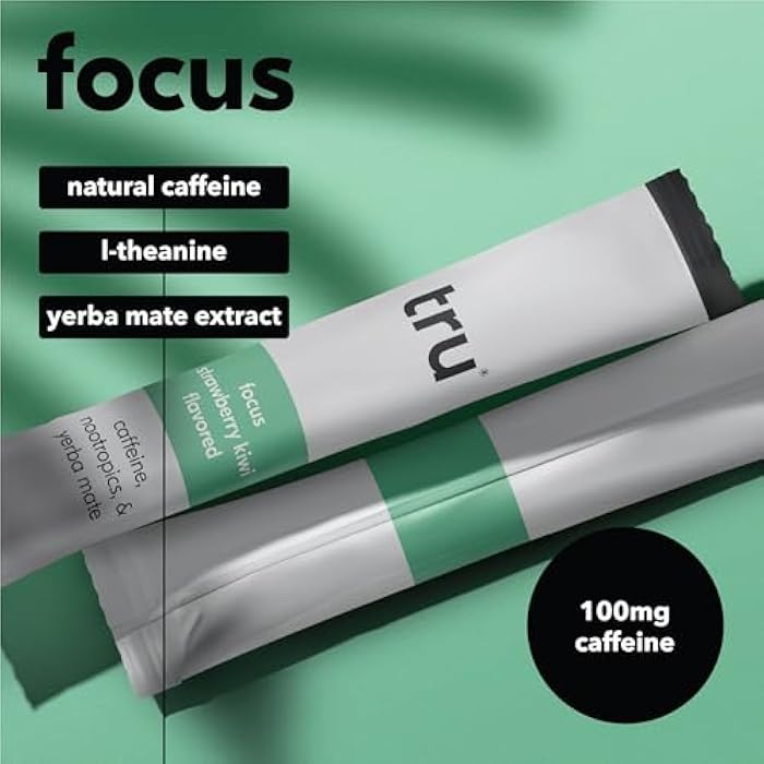 Tru Focus Powder, Natural Caffeine and Nootropics Supplement, Strawberry Kiwi Flavored Energy Drink Mix with L Theanine & Yerba Mate, Sweetened with Monk Fruit & Stevia, Gluten Free, Vegan, 12 Packets - Image 5