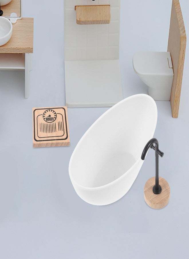 Vaguelly 1set Miniature Dollhouse Bathroom Furniture Set Realistic Bathtub Faucet Weighing Scale Scale Decorative Toy for Imaginative Play Safe DIY Landscape Decor - Image 5