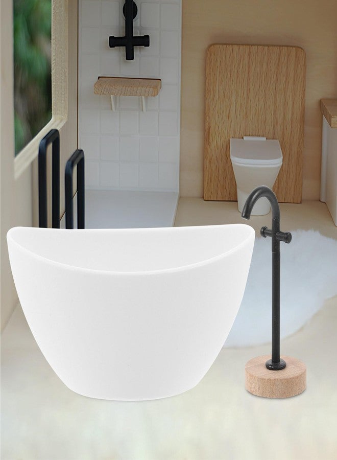 Vaguelly 1set Miniature Dollhouse Bathroom Furniture Set Realistic Bathtub Faucet Weighing Scale Scale Decorative Toy for Imaginative Play Safe DIY Landscape Decor - Image 2