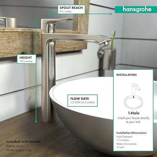 hansgrohe Metris Modern Upgrade Easy Install 1-Handle 1 5-inch Tall Bathroom Sink Faucet in Brushed Nickel, 31082821 - Image 4