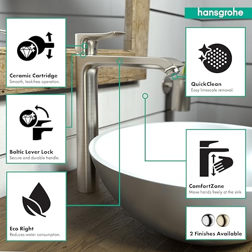 hansgrohe Metris Modern Upgrade Easy Install 1-Handle 1 5-inch Tall Bathroom Sink Faucet in Brushed Nickel, 31082821 - Image 3