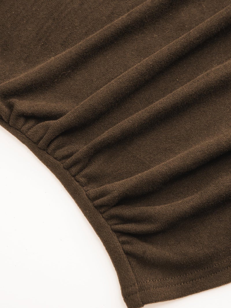 CIDER Mock Neck Tops for Women Thermal Shirts Long Sleeve Ruched Going Out Tops Basic Tee Slim Fit Fall Top: Brown, XL - Image 4