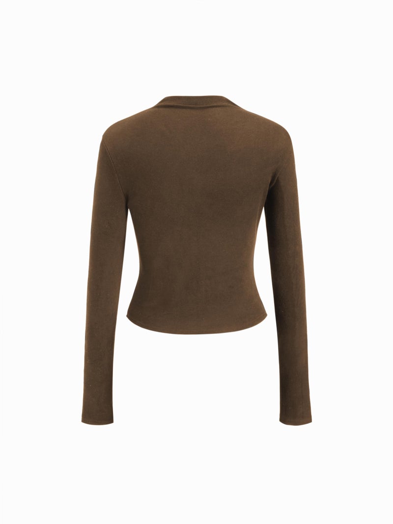 CIDER Mock Neck Tops for Women Thermal Shirts Long Sleeve Ruched Going Out Tops Basic Tee Slim Fit Fall Top: Brown, XL - Image 5