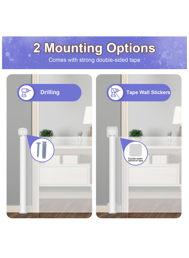 FOONNUN Retractable Baby Gate, Extra-Wide Safety Gate for Babies and Pets, Punching Installation, Adjustable Kids Safety Barrier for Kitchen, Stairs, Indoor & Outdoor (White, 33x59Inch) - Image 4