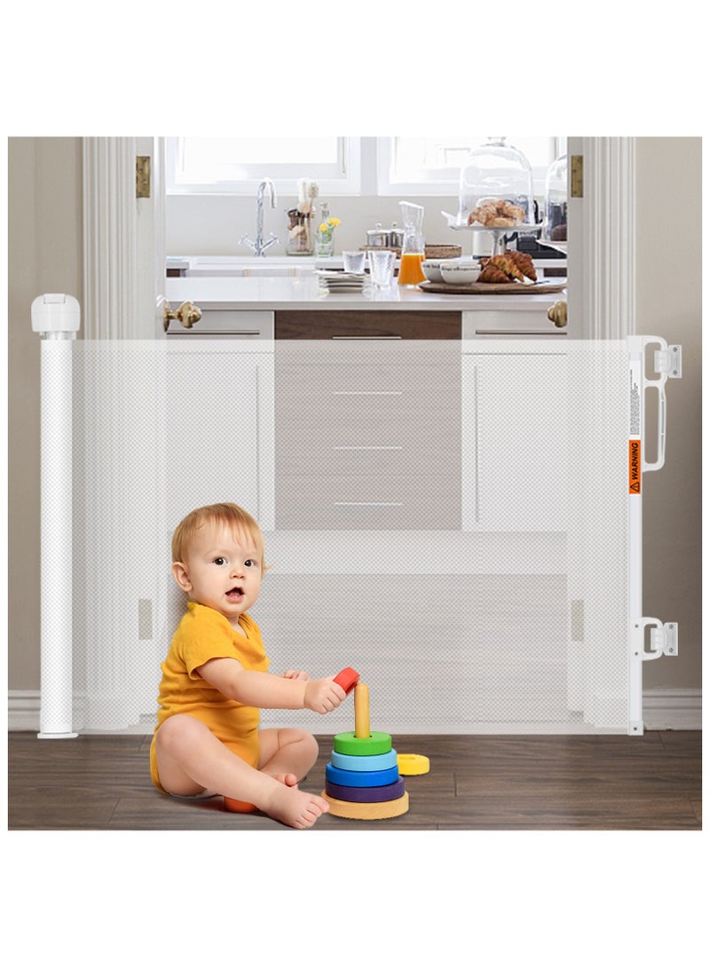 FOONNUN Retractable Baby Gate, Extra-Wide Safety Gate for Babies and Pets, Punching Installation, Adjustable Kids Safety Barrier for Kitchen, Stairs, Indoor & Outdoor (White, 33x59Inch) - Image 2