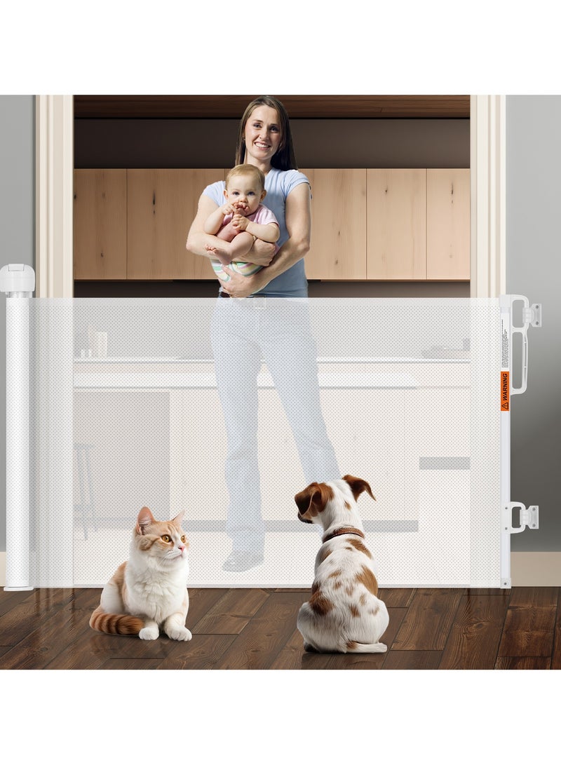 FOONNUN Retractable Baby Gate, Extra-Wide Safety Gate for Babies and Pets, Punching Installation, Adjustable Kids Safety Barrier for Kitchen, Stairs, Indoor & Outdoor (White, 33x59Inch) - Image 1