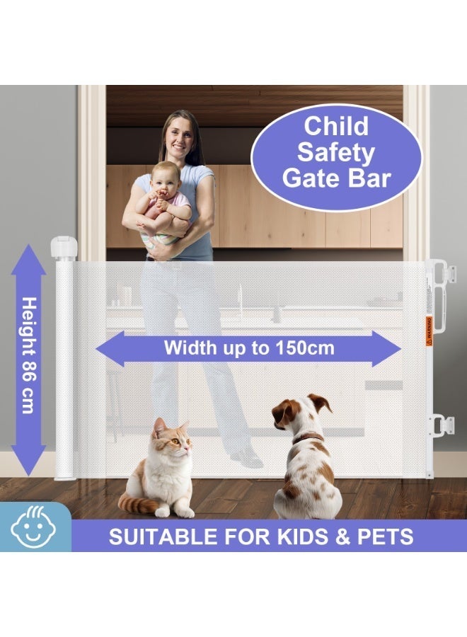 Retractable Baby Gate, Extra-Wide Safety Gate for Babies and Pets, Punching Installation, Adjustable Kids Safety Barrier for Kitchen, Stairs, Indoor & Outdoor (White, 33x59Inch)