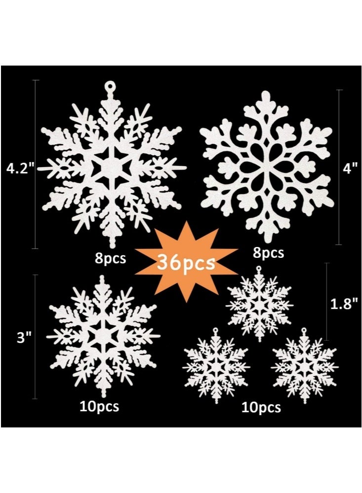 جيجيرو 36 قطعة من زينة رقاقات الثلج البيضاء لعيد الميلاد، زينة بلاستيكية لامعة على شكل رقاقات ثلج لتزيين شجرة عيد الميلاد الشتوية، مقاسات متنوعة، رقاقات ثلج حرفية - Image 2