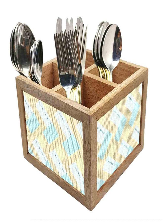 Nutcase Wooden Cutlery Stand Holder Silverware Caddy Spoons Forks Knives Organizer for Dining Table & Kitchen -Made in India-Spoons NOT Included - Fabric - Image 1