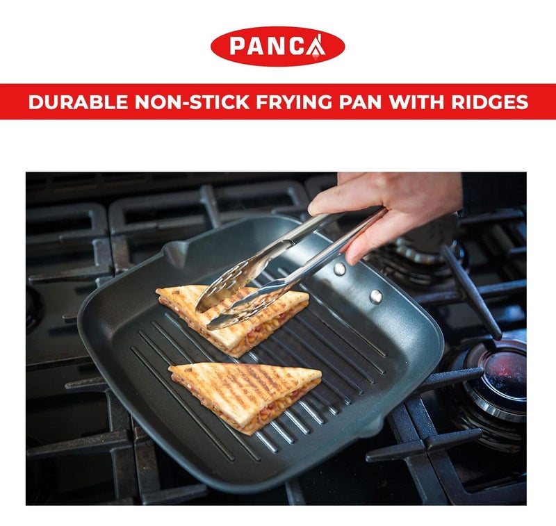 PANCA Non Stick Aluminium Grill Pan 24 Cm | Gas Stove Compatible Fry Pan for Grilling, Frying, Pancake, Omelette, Sandwich & BBQ Cooking | Spatter Finish Marble Grey Cookware - Image 2