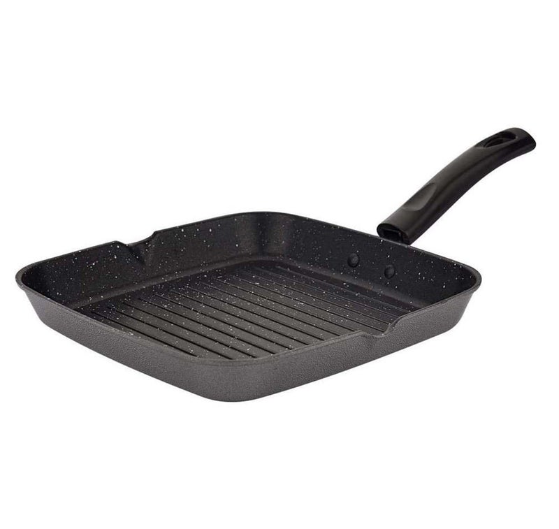 PANCA Non Stick Aluminium Grill Pan 24 Cm | Gas Stove Compatible Fry Pan for Grilling, Frying, Pancake, Omelette, Sandwich & BBQ Cooking | Spatter Finish Marble Grey Cookware - Image 1