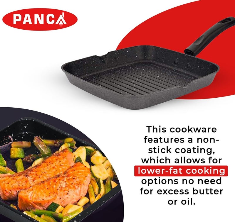 PANCA Non Stick Aluminium Grill Pan 24 Cm | Gas Stove Compatible Fry Pan for Grilling, Frying, Pancake, Omelette, Sandwich & BBQ Cooking | Spatter Finish Marble Grey Cookware - Image 4