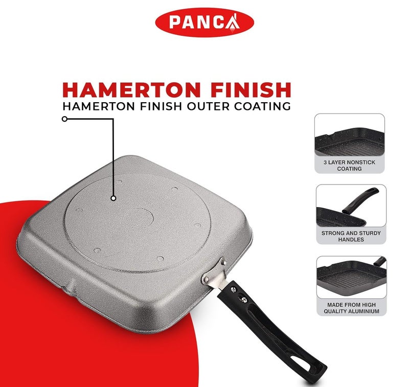 PANCA Non Stick Aluminium Grill Pan 24 Cm | Gas Stove Compatible Fry Pan for Grilling, Frying, Pancake, Omelette, Sandwich & BBQ Cooking | Spatter Finish Marble Grey Cookware - Image 5