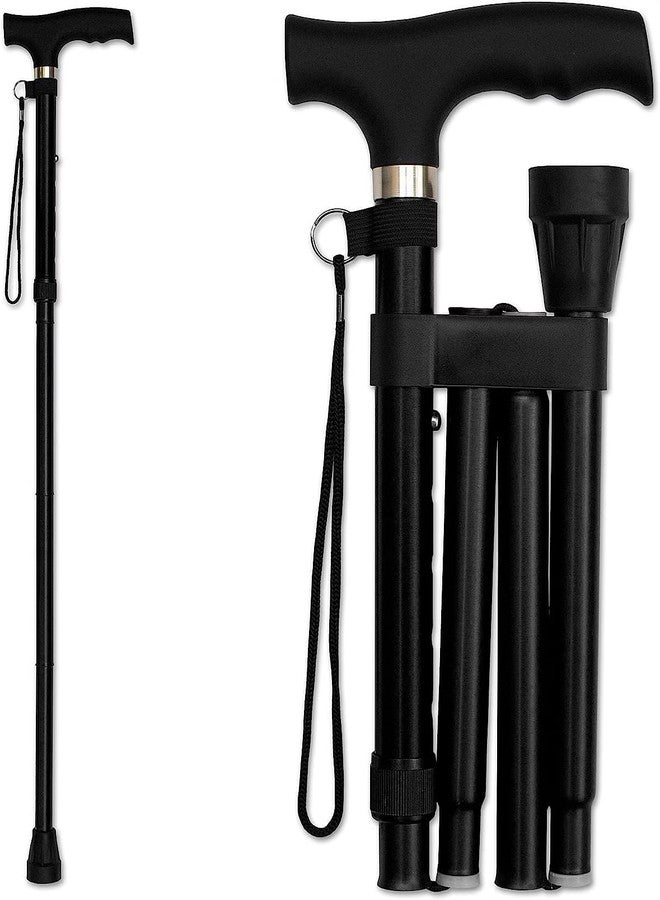 SMIC Folding Cane - Foldable Walking Cane for Men, Women - Fold-up, Collapsible, Lightweight, Adjustable, Portable Hand Walking Stick - Balancing Mobility Aid - Sleek, Comfortable T Handles (Black) - Image 1