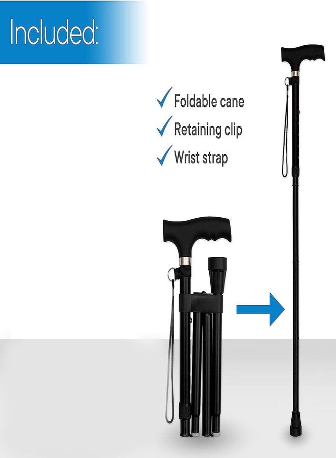 SMIC Folding Cane - Foldable Walking Cane for Men, Women - Fold-up, Collapsible, Lightweight, Adjustable, Portable Hand Walking Stick - Balancing Mobility Aid - Sleek, Comfortable T Handles (Black) - Image 2