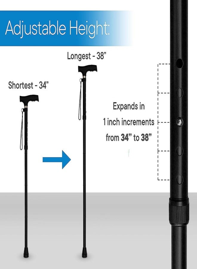 SMIC Folding Cane - Foldable Walking Cane for Men, Women - Fold-up, Collapsible, Lightweight, Adjustable, Portable Hand Walking Stick - Balancing Mobility Aid - Sleek, Comfortable T Handles (Black) - Image 4