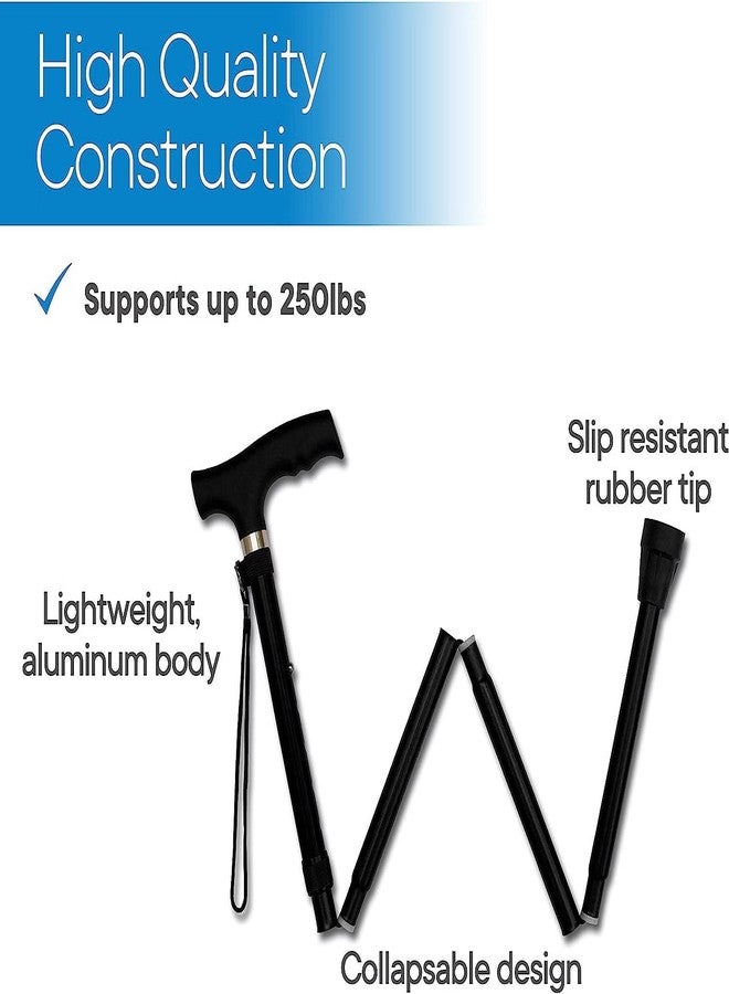 SMIC Folding Cane - Foldable Walking Cane for Men, Women - Fold-up, Collapsible, Lightweight, Adjustable, Portable Hand Walking Stick - Balancing Mobility Aid - Sleek, Comfortable T Handles (Black) - Image 3