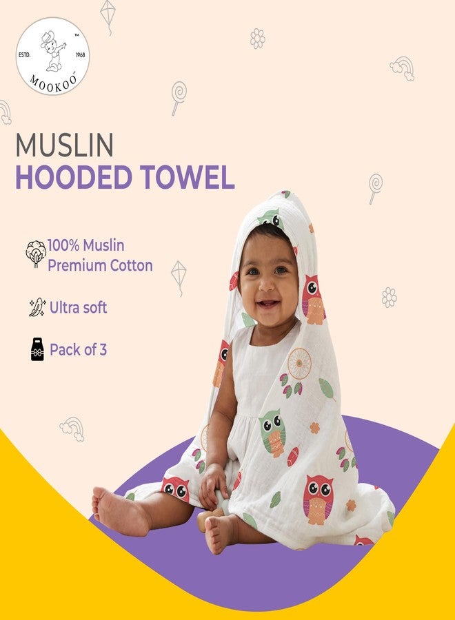 Mookoo Muslin Hooded Towels for New Born Baby | Ultra Soft Baby Bath Towel | Quick Dry Cotton Wrap| Pack of 3 | Bat+Pumpkin +Owl - Image 5