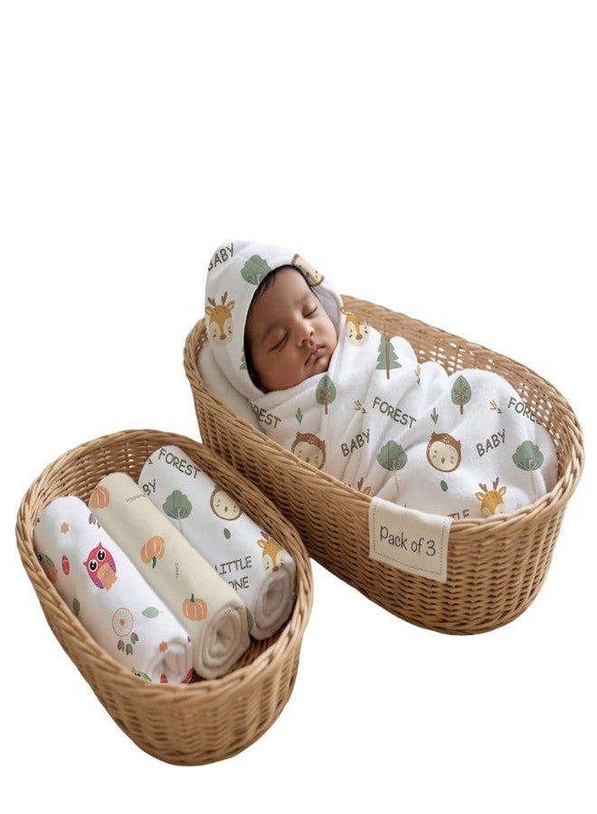 Mookoo Muslin Hooded Towels for New Born Baby | Ultra Soft Baby Bath Towel | Quick Dry Cotton Wrap| Pack of 3 | Bat+Pumpkin +Owl - Image 1