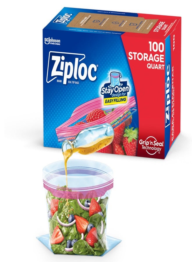 Ziploc Quart Food Storage Bags, Stay Open Design with Stand-Up Bottom, Easy to Fill, 100 Count - Image 1